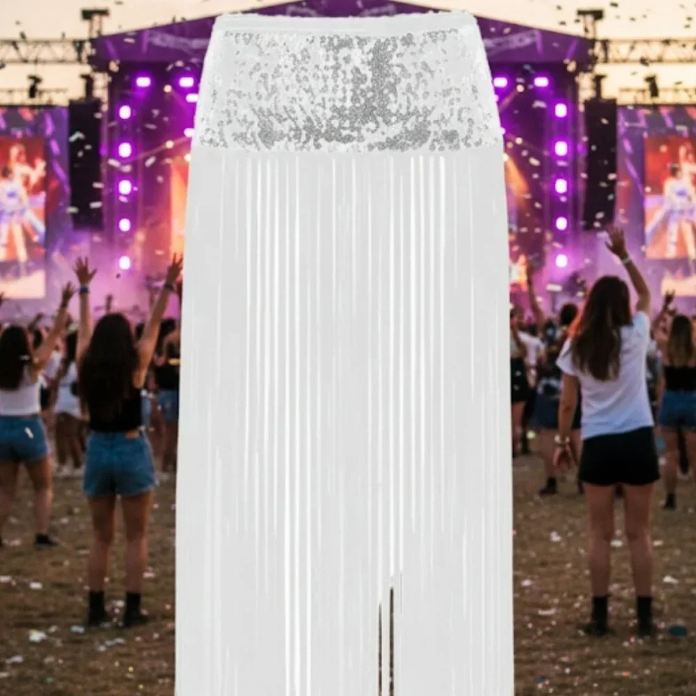 Silver Sequin Fringe Belt Circle Hip Wrap Embelished Festival Rave Scarf EUC